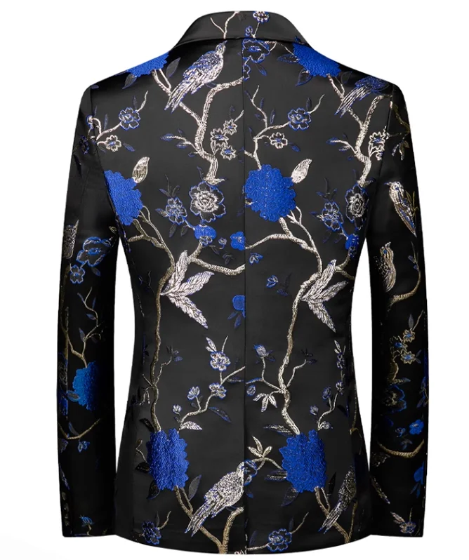 Description Picture 4 of itemNew Men's Boutique Golden Floral Blazer Jacket Fashion Elegant Slim Fit Business Coat Singer Banquet Party Performance Costume