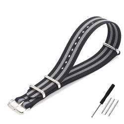 Vintage-Style Ribbed Nylon Military Watch Strap - Rugged Braided Ballistic Fabric - 19mm (BLACK GREY)