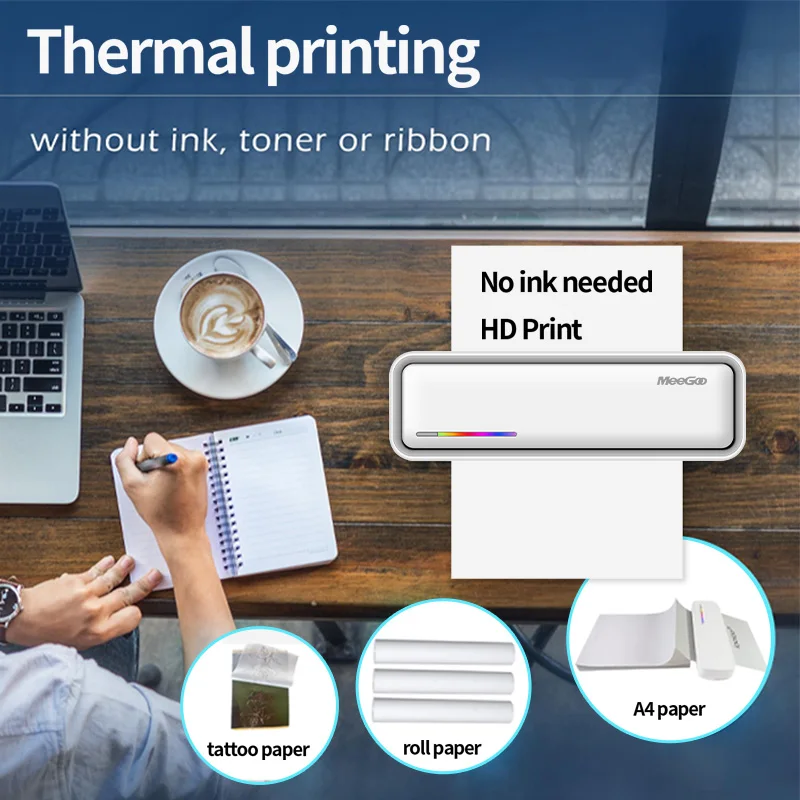 Portable A4 Thermal Printer Bluetooth Photos PDF Document Printing Machine Folded Rolls Paper For Office Work Home School Travel - 2