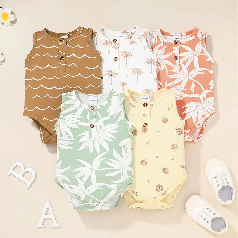 newborn baby sleeveless rompers summer baby boy girl print clothes 0-12m best baby bodysuits