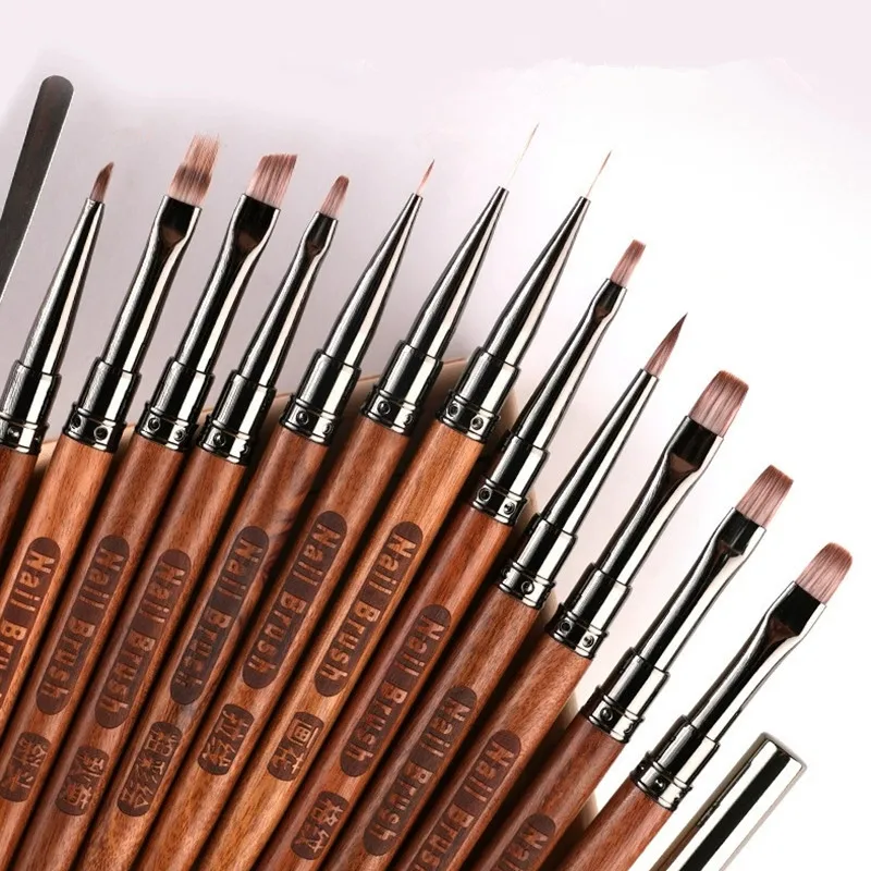 Nail Art Brush Triangular Spatula Drawing Painting Line Pen Liner Gradient Flat Round Metal French Manicure Tools 4