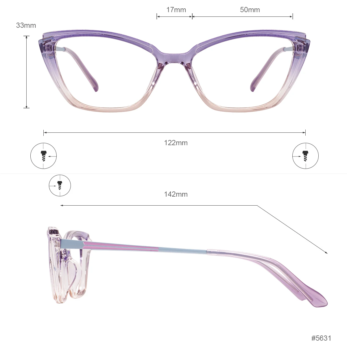 Colorful Women Cat Eye Glasses Frame With Spring Hinge For Prescription Lenses