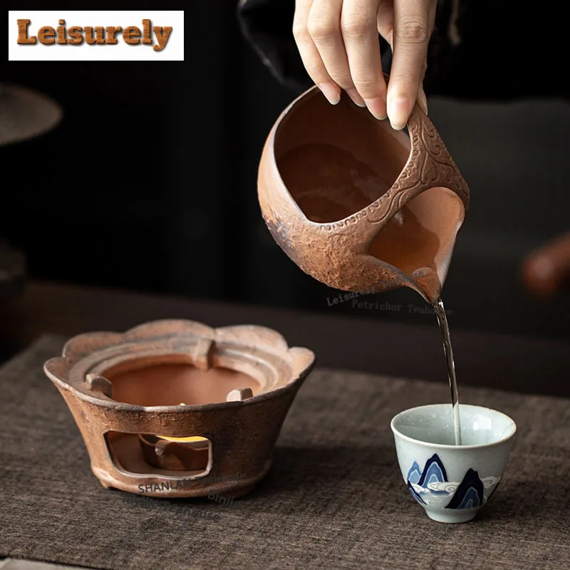 Coarse Pottery Lotus Tea Set Complete Set Ancient Tea Ceremony Set Tea Soaking Teapot And Tea Cup Set Drinkware Ornaments Craft