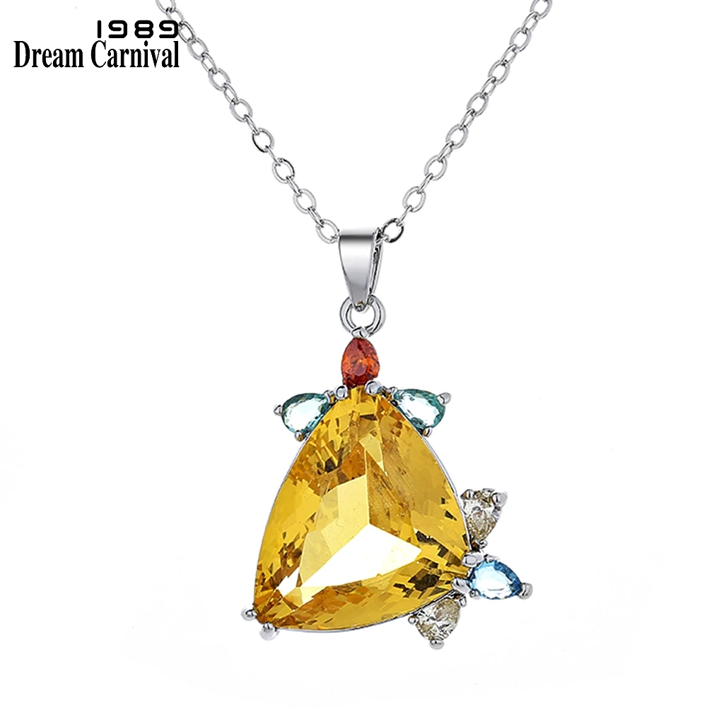 DreamCarnival1989 Big Triangle Light Colorado Topaz Zirconia Pendant Necklace Woman Fine Cut CZ Beautiful Gift Jewelries WP7026