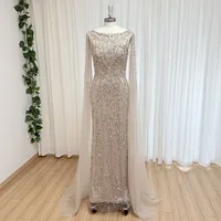 Luxury Mermaid Evening Dress with Cape Sleeves for Women 2026 Elegant O Neck Beaded Formal Prom Wedding Party Gowns Customized - Image 5