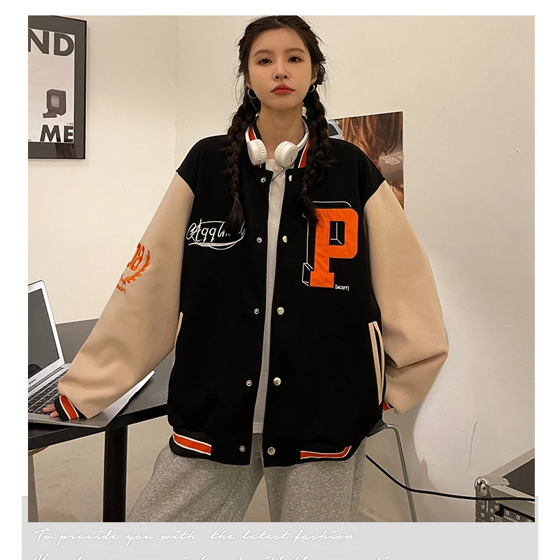 Baseball Uniform Women's Coat Fashion Loose Singlebreasted Letter