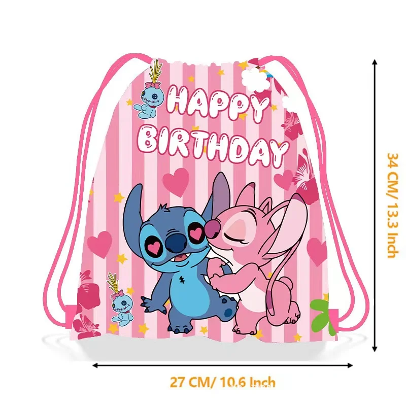 thumbnail image 1 of 5/30 piezas Disney Pink Lilo Stitch Theme Bolsa de cordón no tejida con tema Lilo & Stitch Bolsa de regalo para fiesta de cumpleaños para niño y niña Suministros para baby shower, 1 of 5