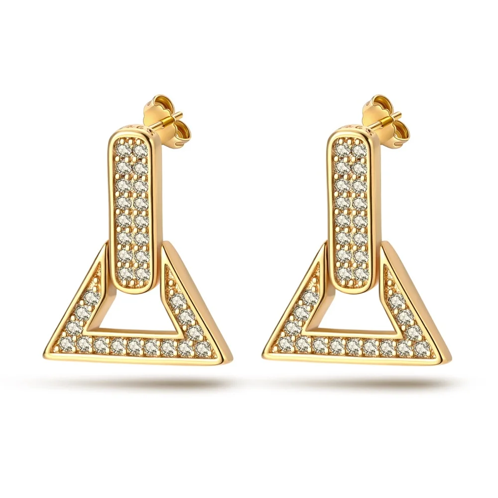 

Exquisite S925 Sterling Silver Gold Geometric Triangle Inlaid Pav É Earrings For Women's Valentine's Day Jewelry Accessories Gi