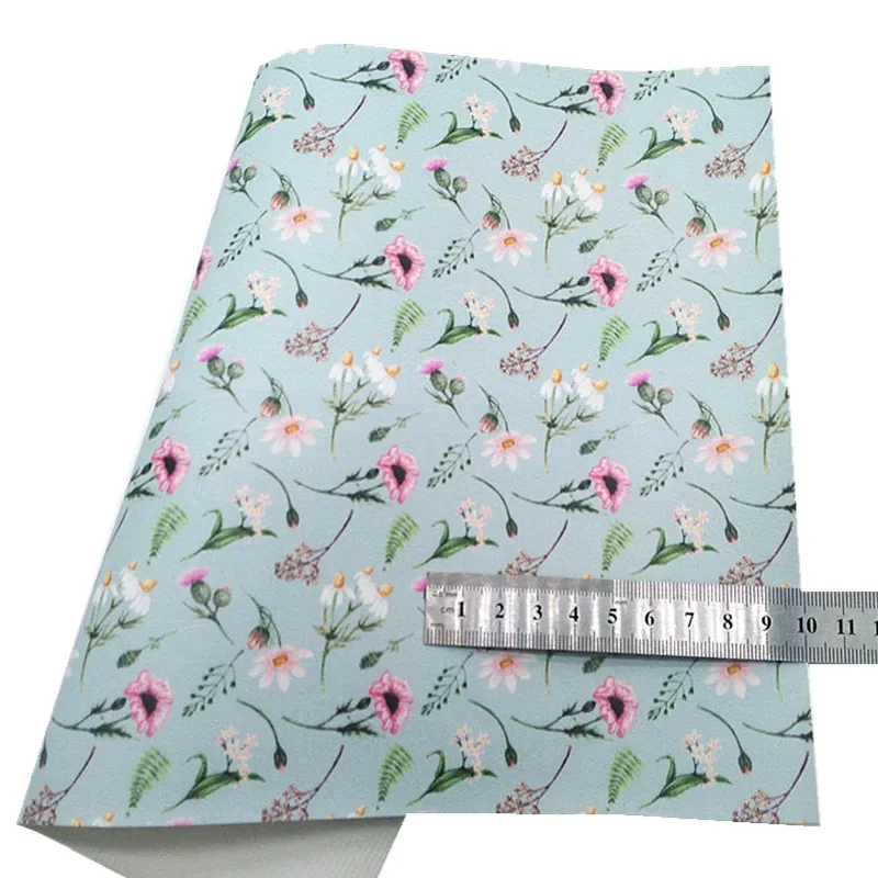 Blue Chunky Glitter Leather Leopard Flowers Printed Glitter Synthetic Leather Vinyl Leather Sheets For Bows DIY 21x2