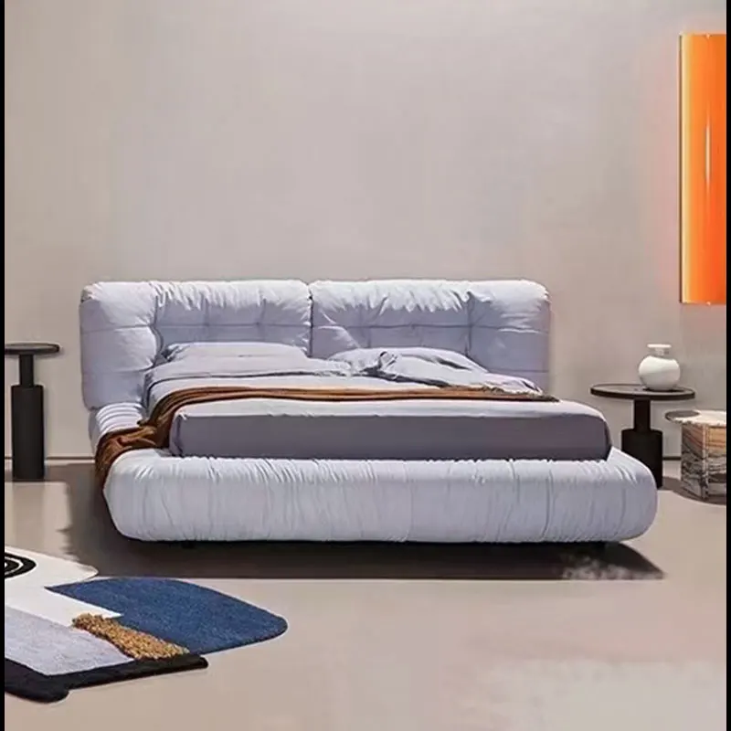 Modern minimalist cloud fabric bed master bedroom double bed villa large flat floor matte velvet king