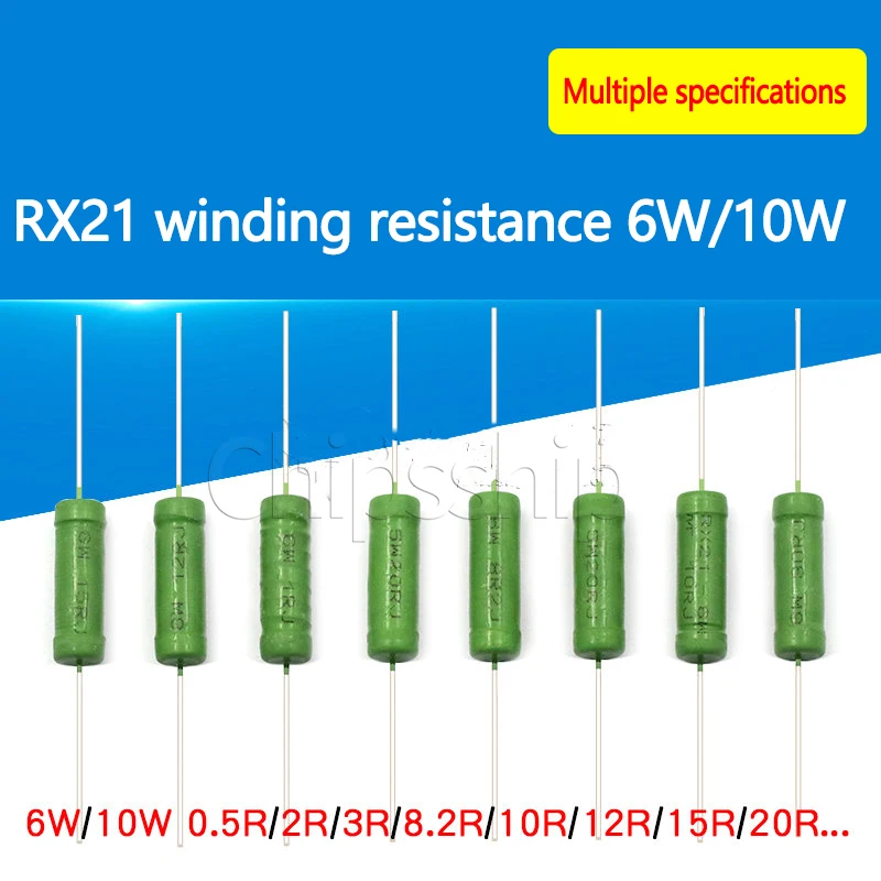 RX21 Wire Winding Resistance 6W 10W 0.5R 1R 2R 8.2R10R 100R 470R 5pcs rx21 6w 10w wire wound resistance 5%0 1r 0 5r 1r 4 7r 10r 18r 20r 22r 24r 27r 30r 33r 36r 47r 100r 220r 470r 1k 10k 12k 15k