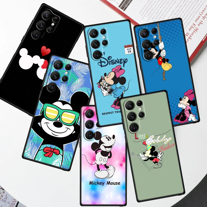 

Disney Cute Mickey Minnie For Samsung Galaxy S23 S22 S21 S20 FE S10 S10E S9 Plus Ultra Pro Lite 5G Black Phone Case