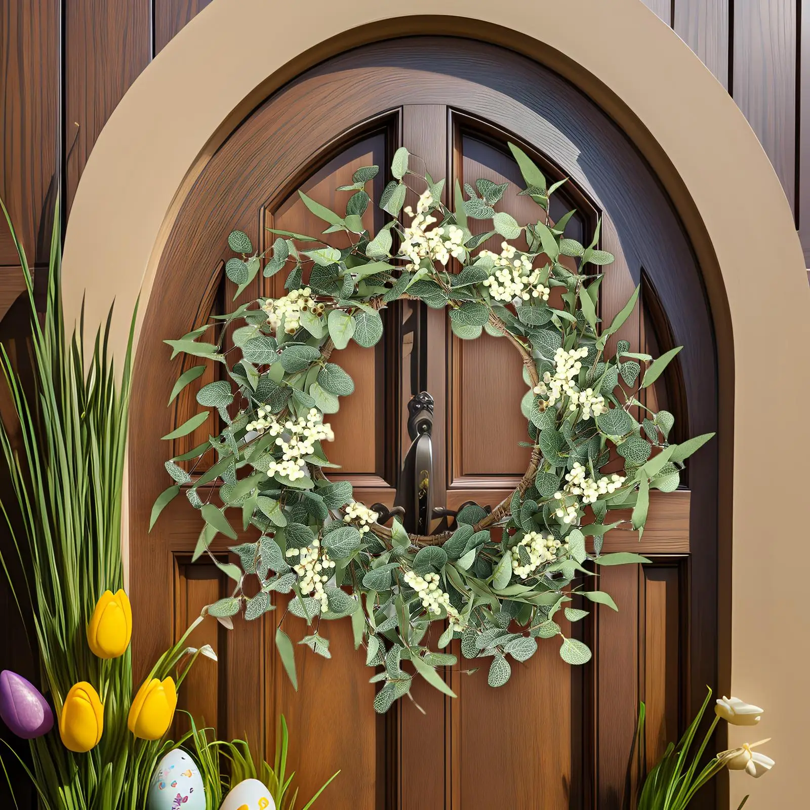 Spring Wreath Handmade Artificial Eucalyptus Wreath Easter Wreath Front Door Wreath for Patio Door Living Room Wedding Farmhouse