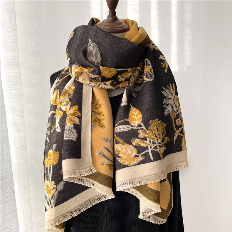 2022 New Luxury Design Winter Cashmere Wraps Scarfs Women Shawls Scarves Lady Pashmina Bufanda Blanket Female Stoles Warm Thick