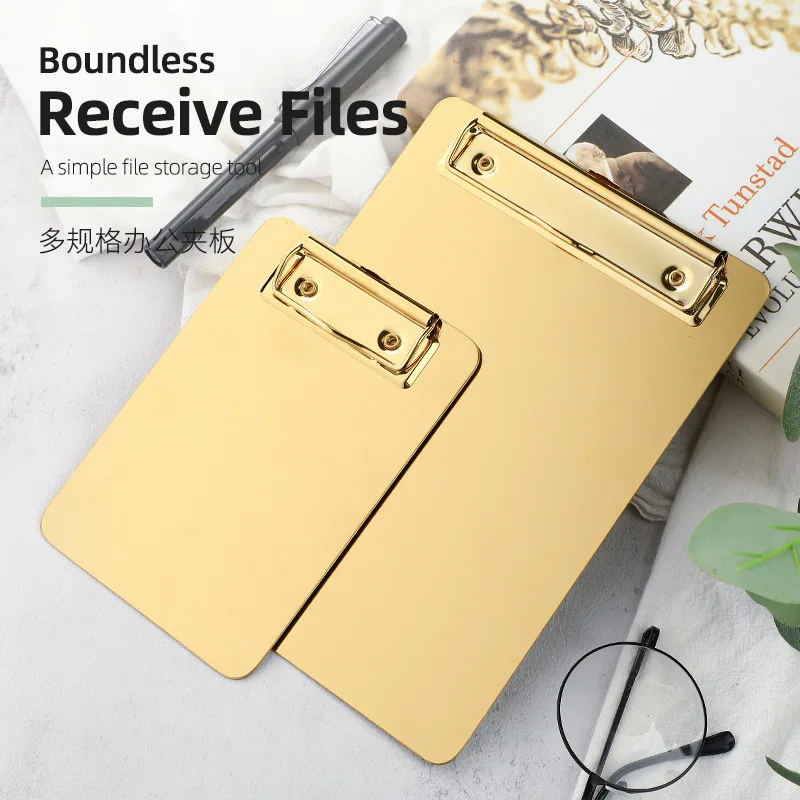 A4 A5 Metal Clipboard Golden Folder Stainless Steel Clip Board Storage Folder Writing File Board Splint for Business Supplies