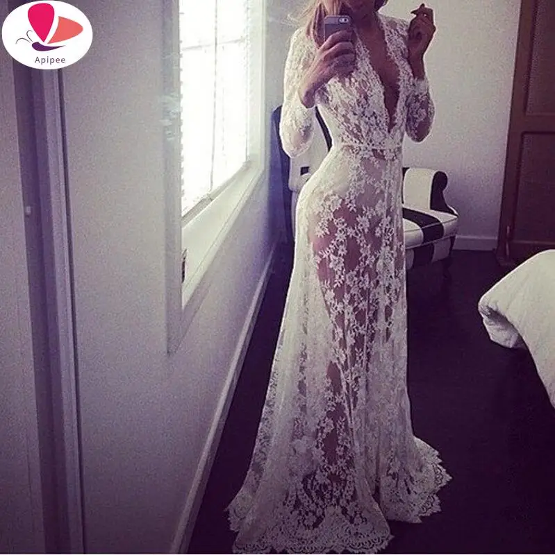 

2024 New Women Dress Sexy Deep V Neck Casual Party Dress Full Sleeve White Dresses Vacation Wear