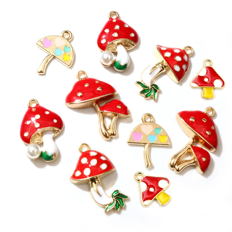 10pcs Emaille Mushroom Charms Anhänger DIY Schmuck Machen Zubehör für Ohrring Armband Halskette Finding Handwerk Liefert