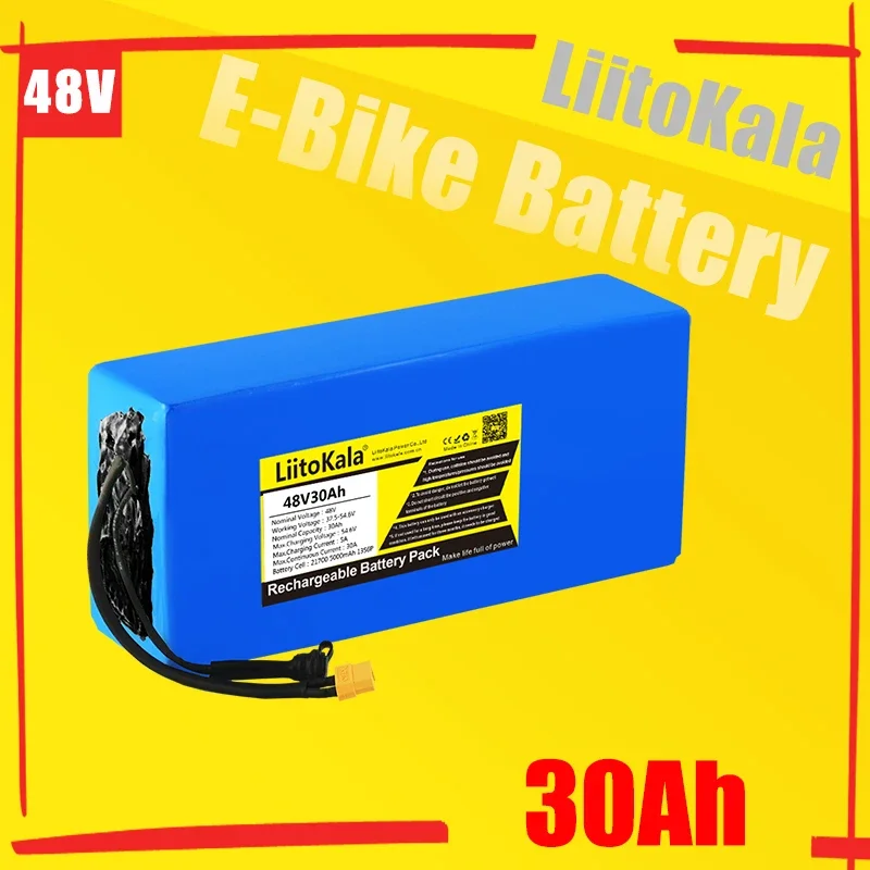 

LiitoKala 48V 30Ah 21700 5000mah 13S6P Lithium Ion Battery Scooter 48v 30ah Electric Bike XT60 48V5A Charger
