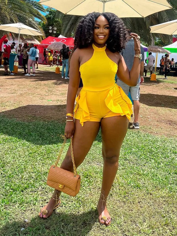 

Off The Shoulder Fitness Rompers Womens Playsuit Summer Round Neck Sleeveless Cascading Ruffles One Piece Overalls Beach Outfits