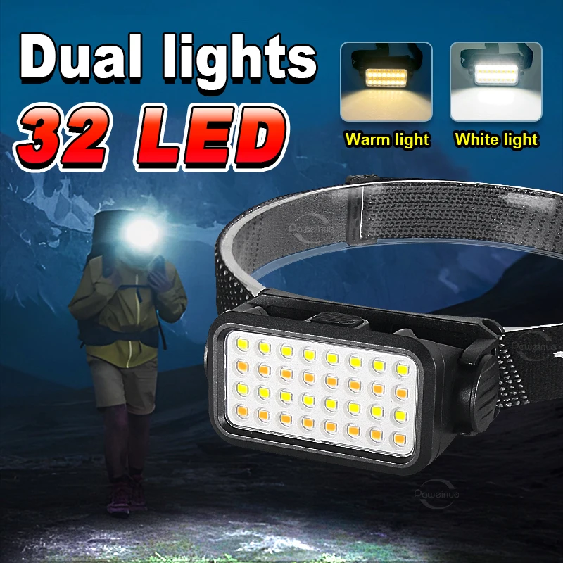 

Ultra LED Headlamp Dual Lights 32LED Fishing With USB Charging Rechargeable Head Lamp 5 Modes Camping Powerful Head Lanterna EDC
