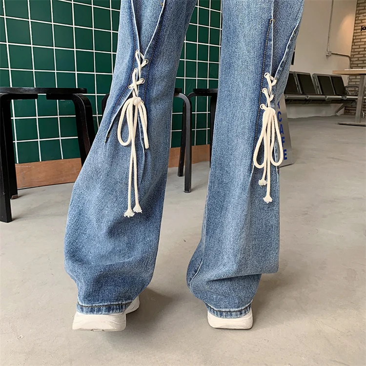 good american jeans Women Plus Size Jeans Trousers 2022 Spring Autumn Jeans Ladies Thin Section Retro High Waisted Baggy Straight Leg Wide Leg Pants bell bottom jeans