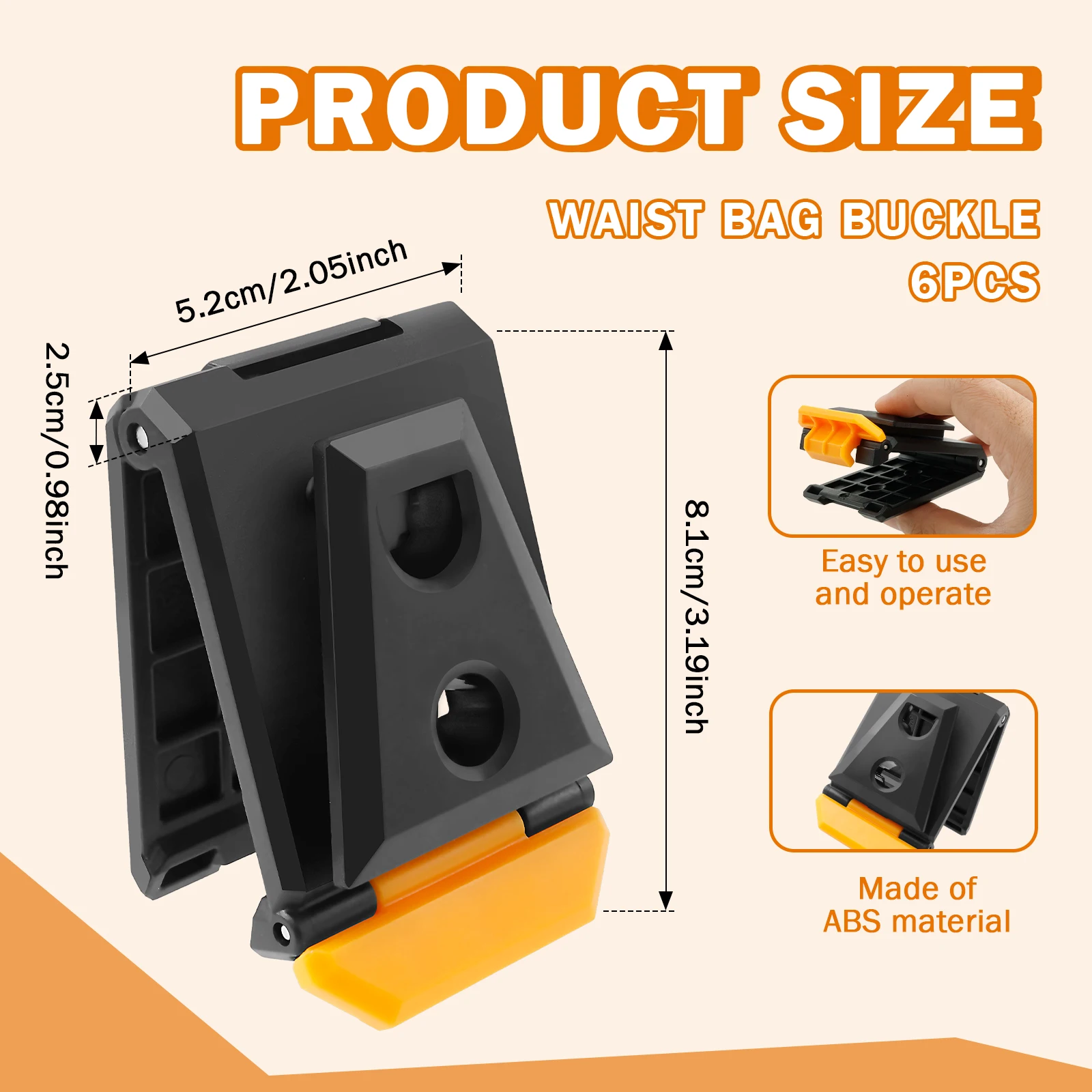 6Pcs Tool Belt Clip ABS Tool Belt Buckle Fast Put On and Release Tape Measuring Clip Stable Waist Pouch Clasp for Tote Bag