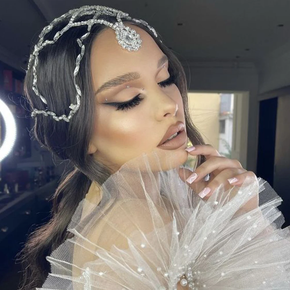 Wedding Pearl Hair Accessories Hairband Handmade Hollowed Tassel Forehead  Headpiece Head Chain Women Luxury Head Cap 2022