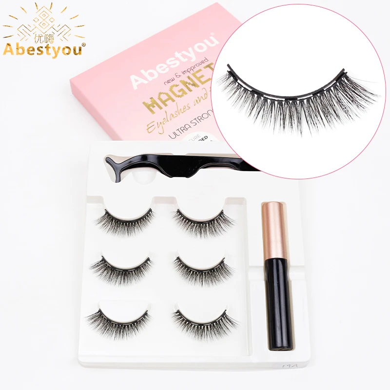 14mm 3d 3pairs Natural Style 5 Magnet Magnetic False Eyelashes Pinzas Pinzette With Waterproof Eyeliner Makeup Tools