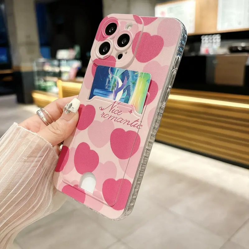 Pink Heart Flower Card Case - Stylish Protective Cover with Card Holder