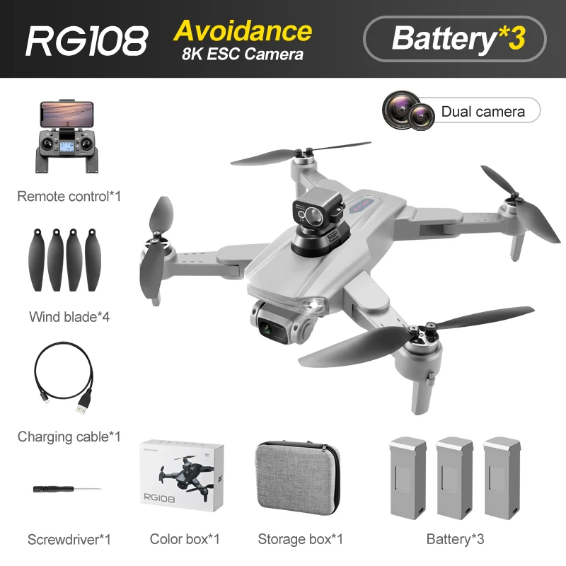 RG108 Drone 8K HD Camera GPS Drone 360° Obstacle Avoidance Brushless Rc Helicopter Profesional 5G WiFi Fpv Drones Quadcopter Toy large rc helicopters RC Helicopters