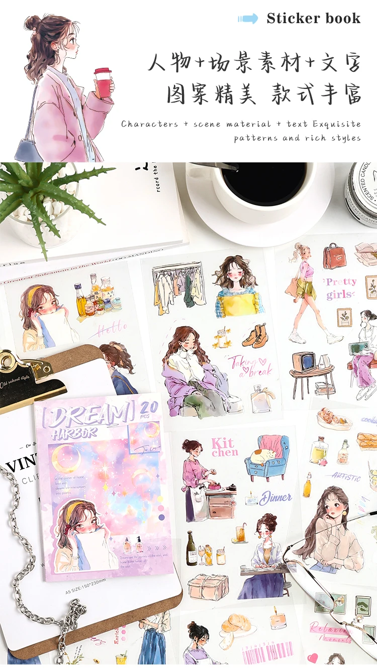 Mr. Paper 20Pcs/bag Character Scenic Sticker Book Cute Stationery Stickers Handbook Material Stickers DIY Creative Decoration