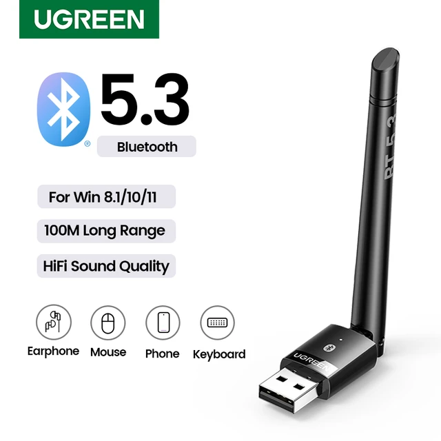 UGREEN Long Range Bluetooth 5.3 Adapter for PC, 328FT/100M USB Bluetooth  Dongle, Wireless Bluetooth Transmitter Receiver for Bluetooth Mouse  Keyboard