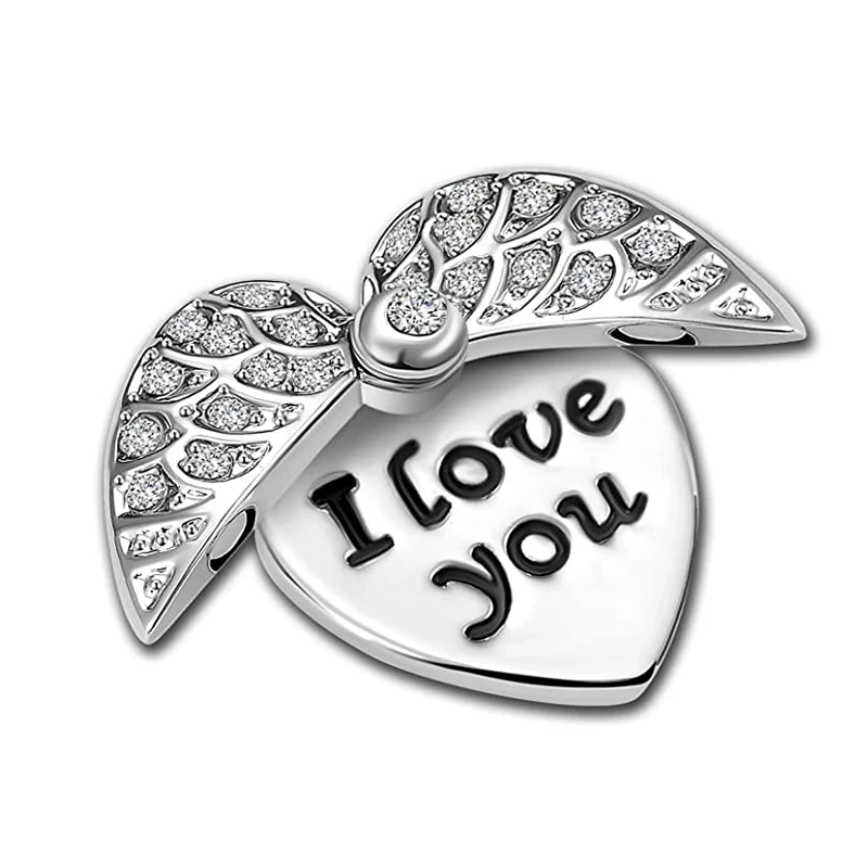 Dropshipping Engelsflügel Inspiration I Love You Charm Perlen passend für Schlangenkettenarmband, DIY-Armbandzubehör mit 2 Stück Abstandshaltern – Detail 4
