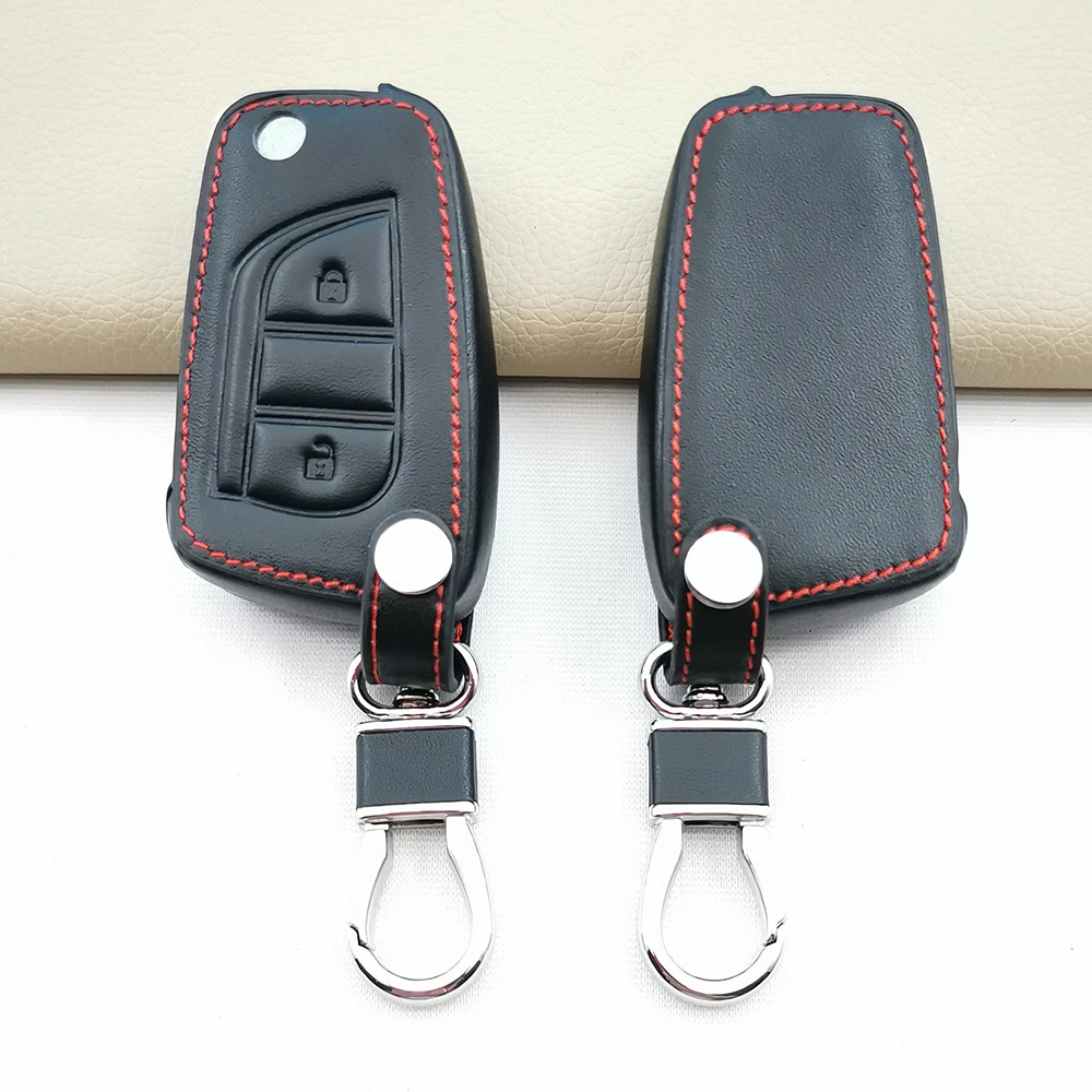 Leather Car Remote Key Cover Case For Toyota Auris Reiz Corolla RAV4