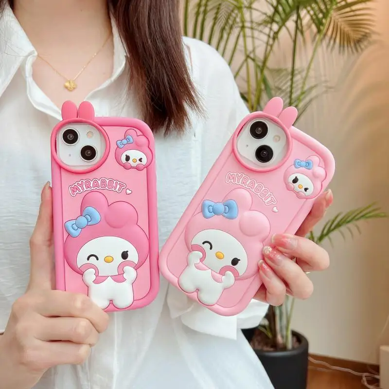 

Kawaii Sanrio My Melody мультфильм милый силиконовый чехол для телефона Iphone 15/13Pro подходит для Apple 14Promax/12/11 противоударный чехол