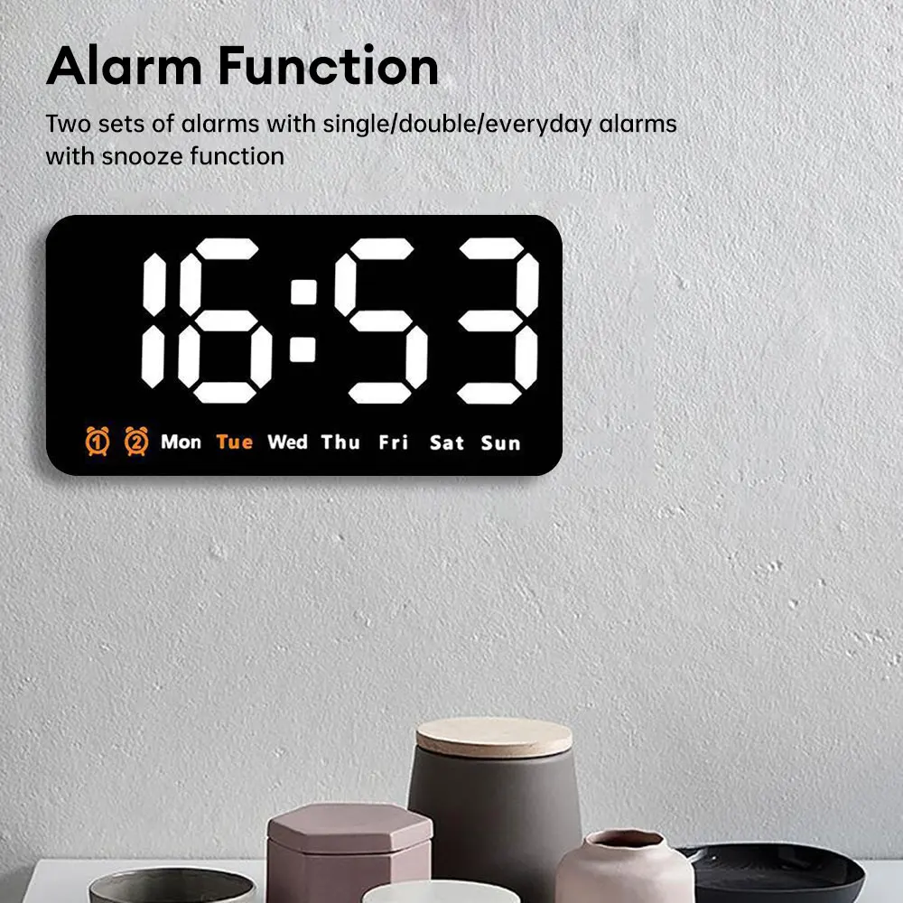 Voice Control Digital Wall Clock Temperature Date Week Display Table Clock Electronic LED Wall 12/24H Dual Alarm