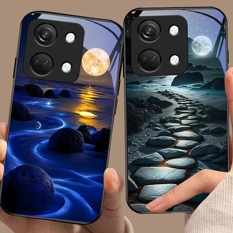 Shining Stone Light Black Tempered Glass Phone Case - Durable Hardshell Protection