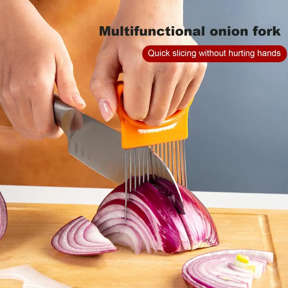 Stainless Steel Onion Holder Non-Slip Handle for Onion Potato Tomato Lemon Slicing Slicer Cutter Kitchen Vegetable Chopper Tool