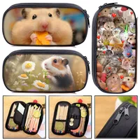 Cartoon Hamster Print Pencil Bag Women Cute Animals Cosmetic Cases For Teenager Pencil Box School Stationary Bags Supplies 1