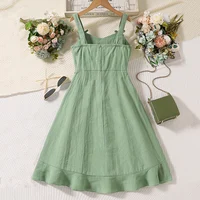 Robe d'été pour filles de 8 à 12 ans, joli panneau coulissant orné de nœud, ourlet inégal, doux et élégant, mode pour enfants 2