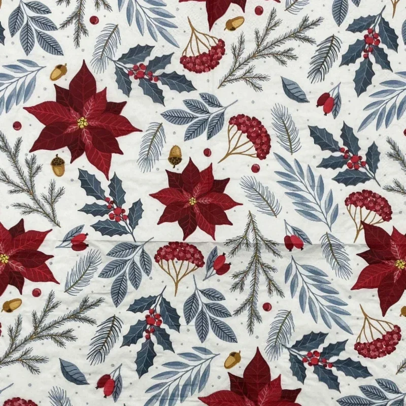 10/20pcs/Pac Colourful Printed Napkins 2 Ply Featured Christmas Flower Paper Napkins Wood Pulp Paper Party Disposable Placemats