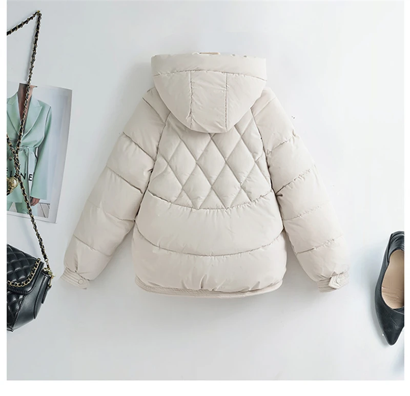 Autumn Winter Down Jackets Fashion Solid Women's Parka Hooded Down Cotton Padded Coats Long Sleeve Zipper Simple Female Outwear
