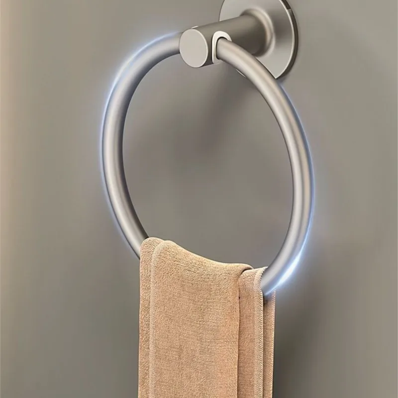 Simple Towel Ring Without Punching Bathroom Towel Hanging Space Aluminum Alloy Ring Bathroom Rack Non-slip RingZF218