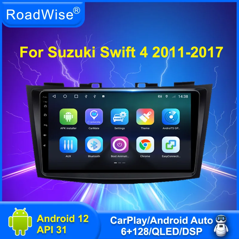 Автомагнитола Roadwise 8 + 256 Android 12 для Suzuki Swift 2011 - 2017 мультимедийный Carplay 4G Wifi Navi GPS DVD 2 DIN Авторадио Стерео