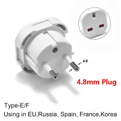 Universal UK to EU Travel Power Adapter - Euro Plug Converter Charger Adapter (4.8mm white)