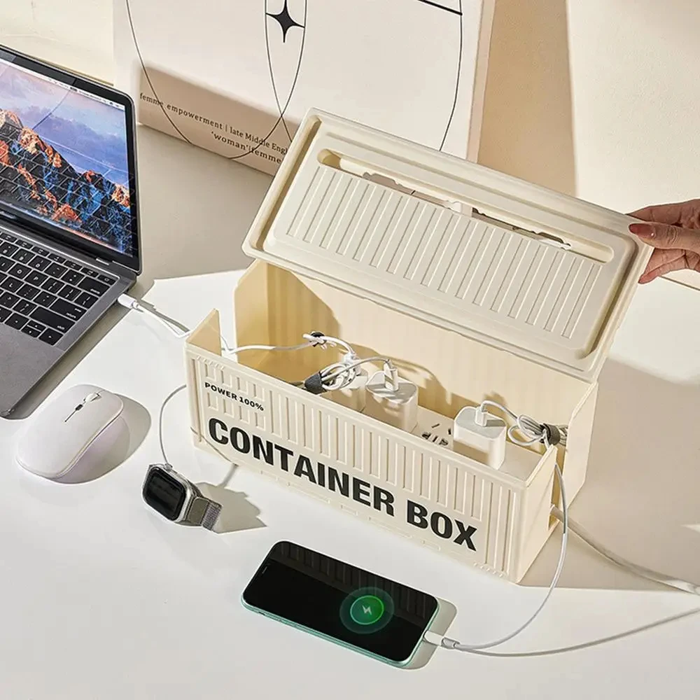 Cable Storage Box With Lid For Home Office High Capacity Cord Organizer Creative container desktop power strip storage box