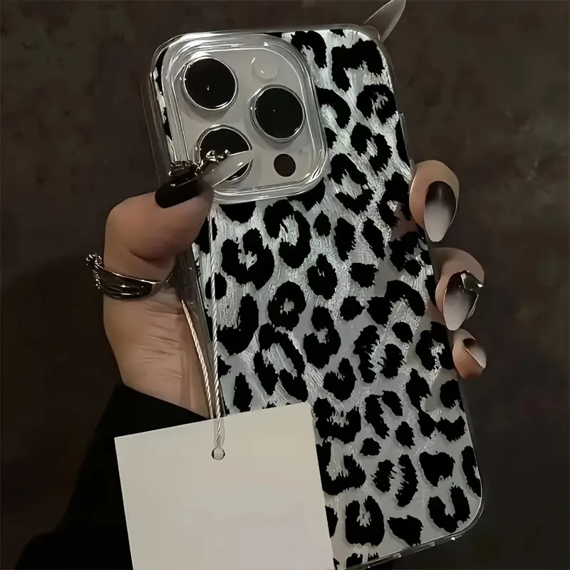 Black Leopard Print Shockproof Silicone Matte Laser Bumper Phone Case