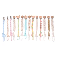 Baby Beech Wood Pacifier Clip Handmade Crochet Cotton Rope Nipple Chain For Baby Nursing Chew Toy Shower Gift Soother Chain 2