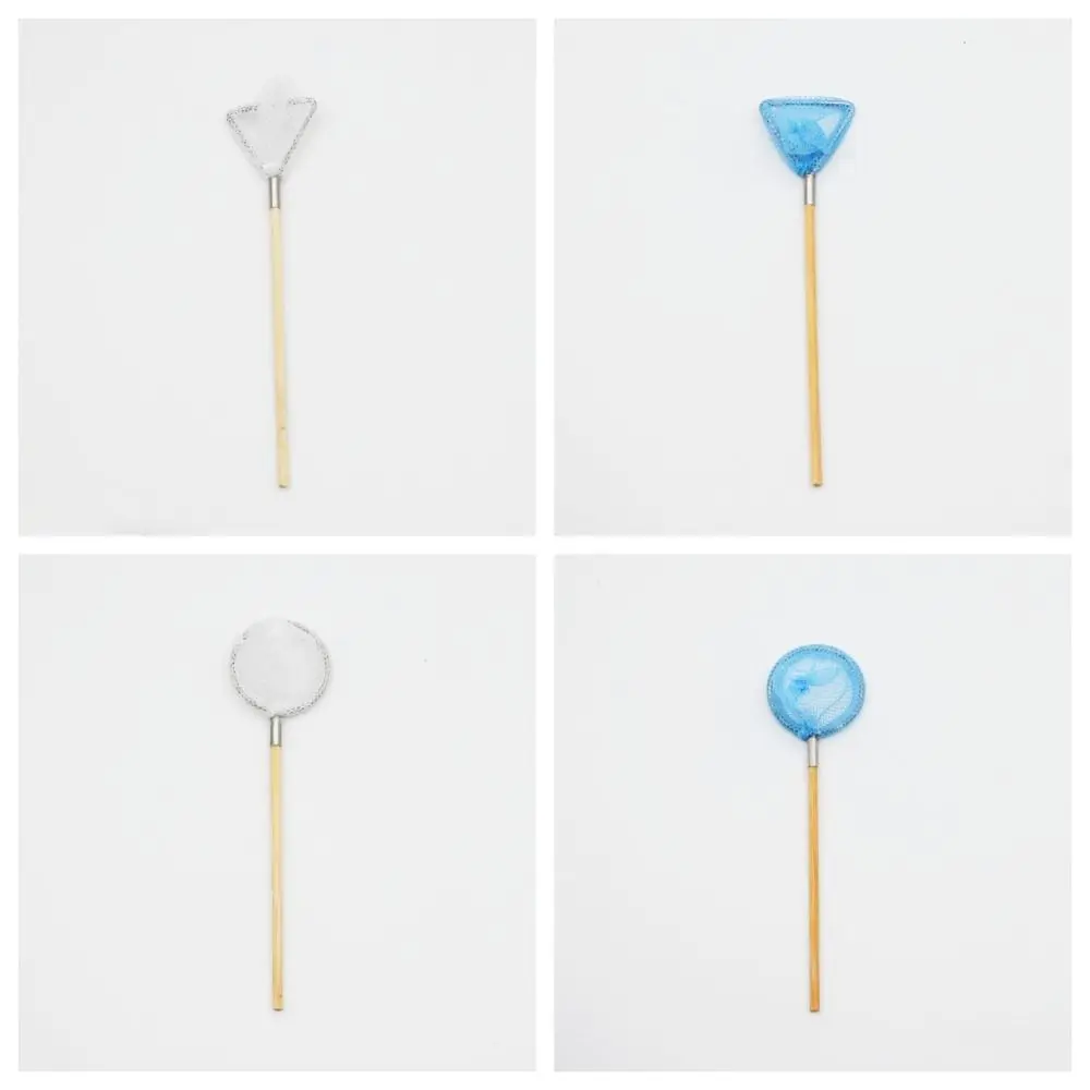 Pretend Play Dollhouse Fishing Net Rod White DIY Mini Fishing Net Pole Triangle Round Miniature Sweep Net /Children/Toddler