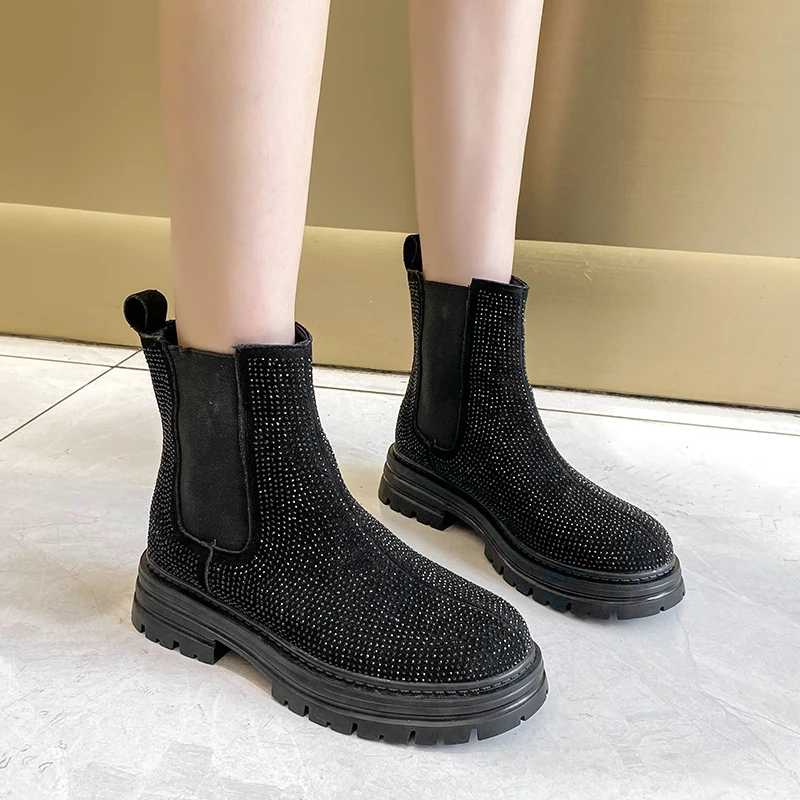 2022 New Trend Women's Boots Fashion Round Toe Chelsea Boots Women's Ankle Boots Women's Platform Women - AliExpress